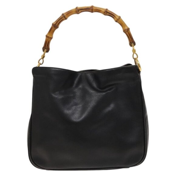 GUCCI Bamboo Shoulder Bag Leather 2way Black Gold - Picture 7 of 16